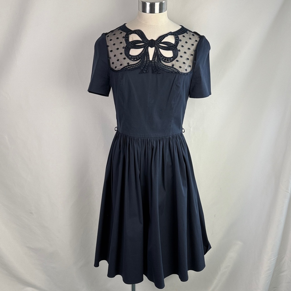 Blumarine Blue Fit Flare Bow Lace Top